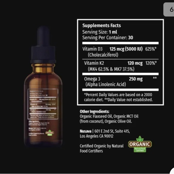 nusava Other New Sealed Organic D3 K2 Omega 3 Mct Oil Liquid